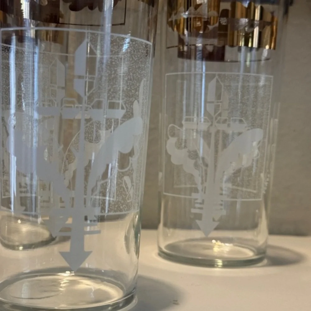 Bartlett & Collins MCM 22K Gold Leaf Highball Glasses, Signed 